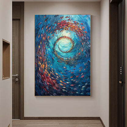 Blue Abstract Underwater Ocean Wall Art – Original School of Fish