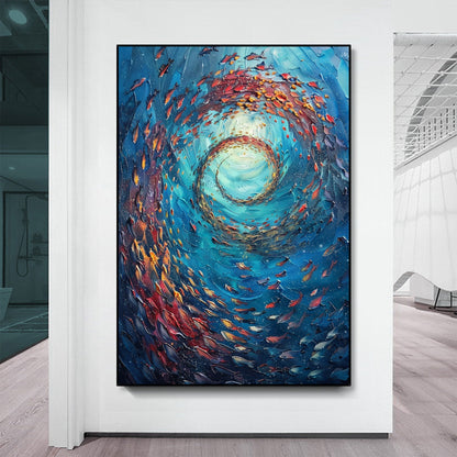 Blue Abstract Underwater Ocean Wall Art – Original School of Fish