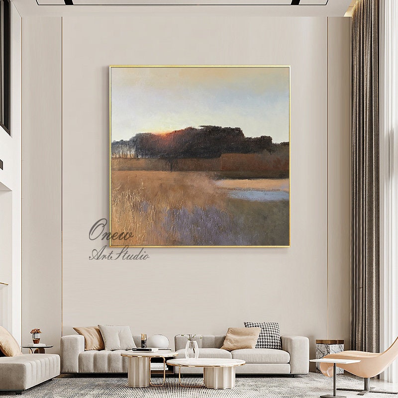 Abstract Landscape Oil Painting on Canvas, Large Original Forest Canvas Wall Art, Modern Hand-painted Landscape Oil Painting for Living Room
