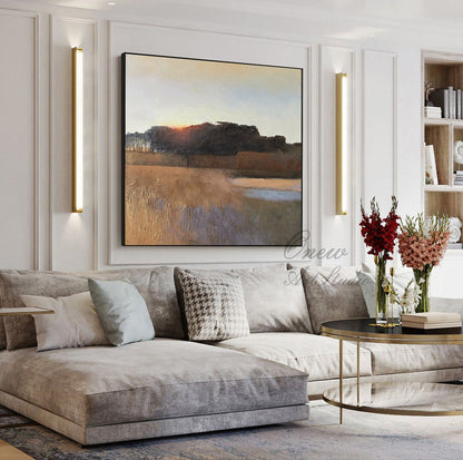 Abstract Landscape Oil Painting on Canvas, Large Original Forest Canvas Wall Art, Modern Hand-painted Landscape Oil Painting for Living Room
