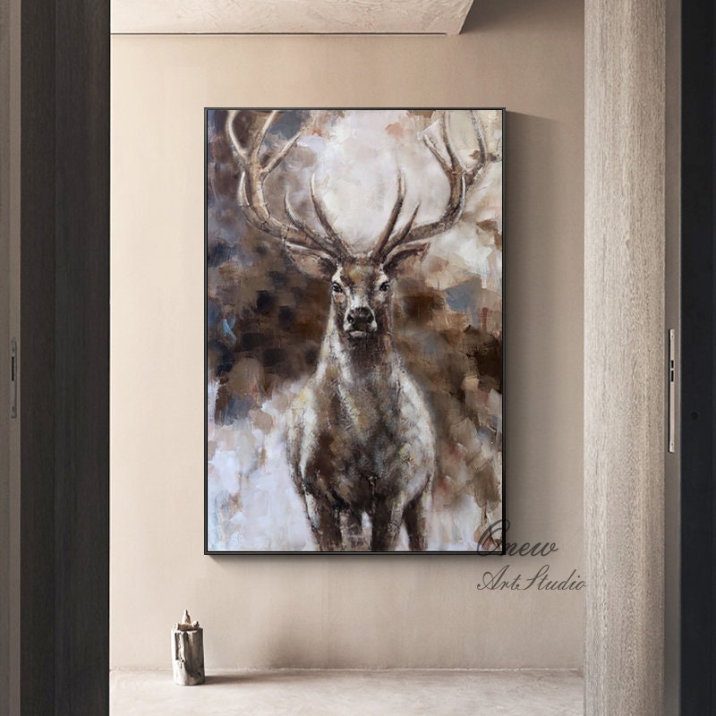 Large Abstract Deer Oil Painting on Canvas, Original Hand-painted Stag Canvas Wall Art, Modern Animal Painting for Living Room,bedroom Décor