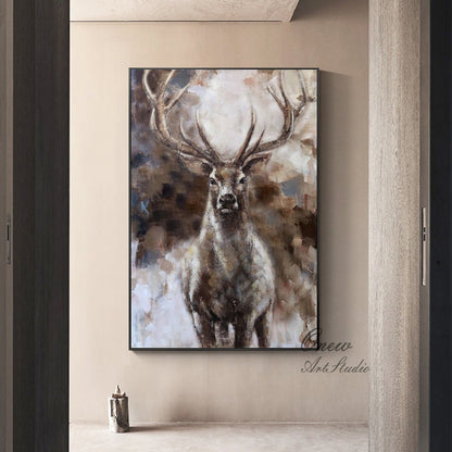 Large Abstract Deer Oil Painting on Canvas, Original Hand-painted Stag Canvas Wall Art, Modern Animal Painting for Living Room,bedroom Décor