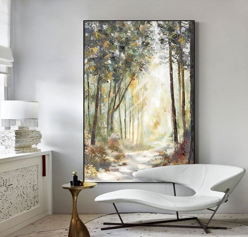 Impressionist Landscape Oil Painting on Canvas, Large Original Forest Canvas Wall Art, Modern Trees Painting for Living Room, Home Decor