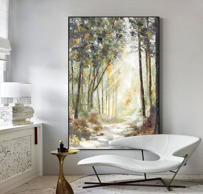 Impressionist Landscape Oil Painting on Canvas, Large Original Forest Canvas Wall Art, Modern Trees Painting for Living Room, Home Decor