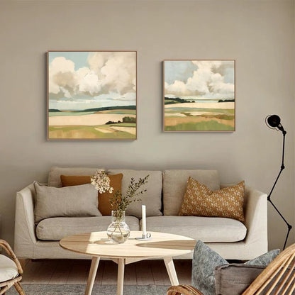 Large Abstract Landscape Oil Painting on Canvas, Original Mountain and Clouds Canvas Wall Art, Modern Minimalist Nature Art for Living Room