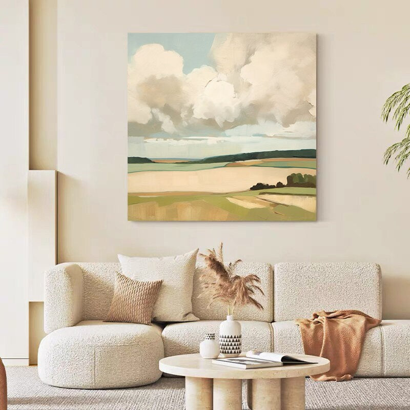 Large Abstract Landscape Oil Painting on Canvas, Original Mountain and Clouds Canvas Wall Art, Modern Minimalist Nature Art for Living Room