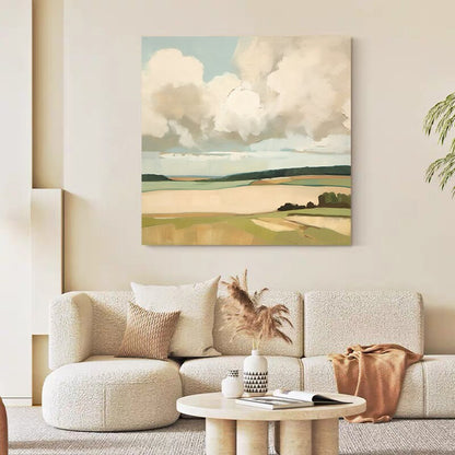 Large Abstract Landscape Oil Painting on Canvas, Original Mountain and Clouds Canvas Wall Art, Modern Minimalist Nature Art for Living Room