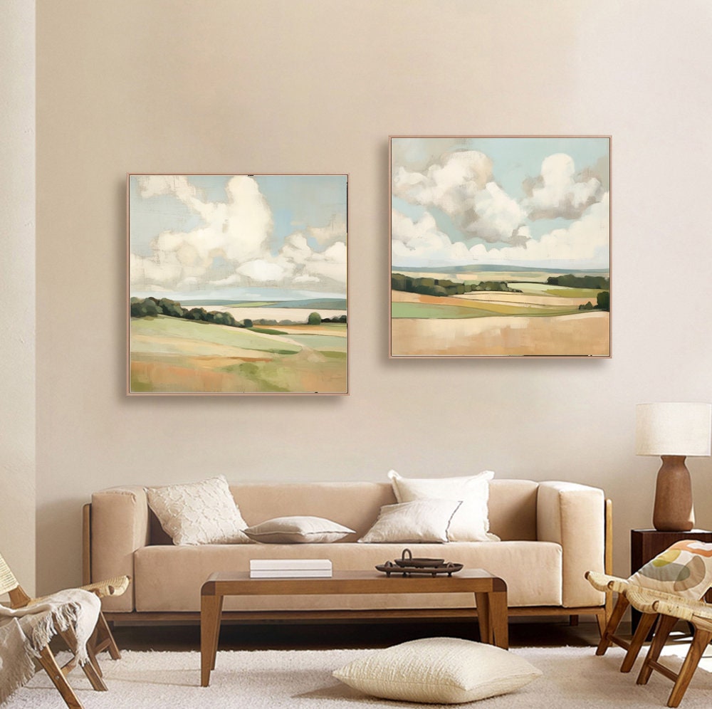 Large Abstract Landscape Oil Painting on Canvas, Original Mountain and Clouds Canvas Wall Art, Modern Minimalist Nature Art for Living Room