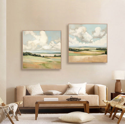 Large Abstract Landscape Oil Painting on Canvas, Original Mountain and Clouds Canvas Wall Art, Modern Minimalist Nature Art for Living Room