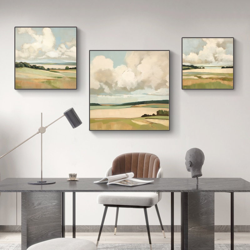 Large Abstract Landscape Oil Painting on Canvas, Original Mountain and Clouds Canvas Wall Art, Modern Minimalist Nature Art for Living Room