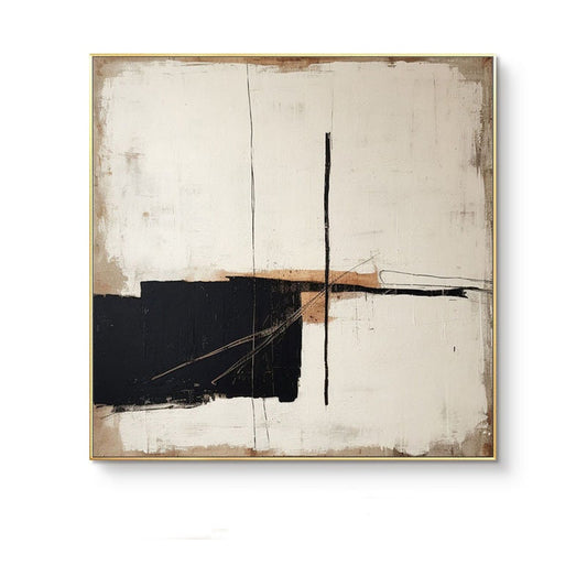 Large Abstract Acrylic Painting On Canvas, Original Beige and Black Canvas Wall Art, Modern Minimalist Wall Art for Living Room, Home Décor
