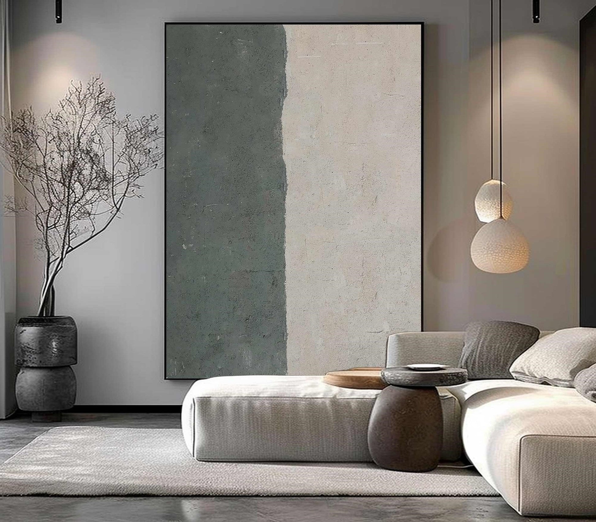 Green Abstract Painting on Canvas – Minimalist Wall Art
