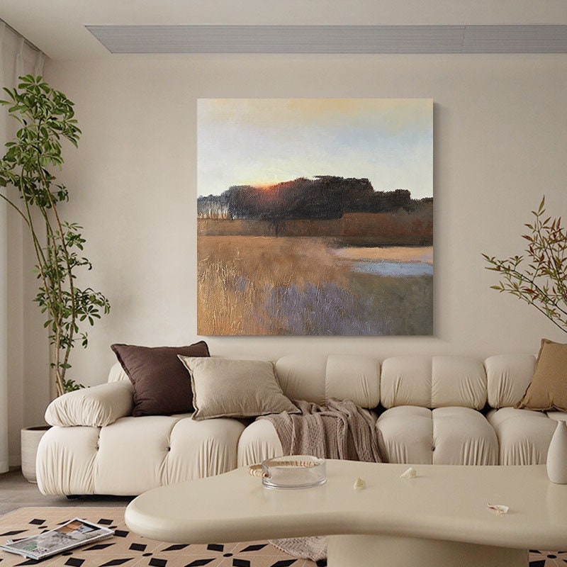 Abstract Landscape Oil Painting on Canvas, Large Original Forest Canvas Wall Art, Modern Hand-painted Landscape Oil Painting for Living Room