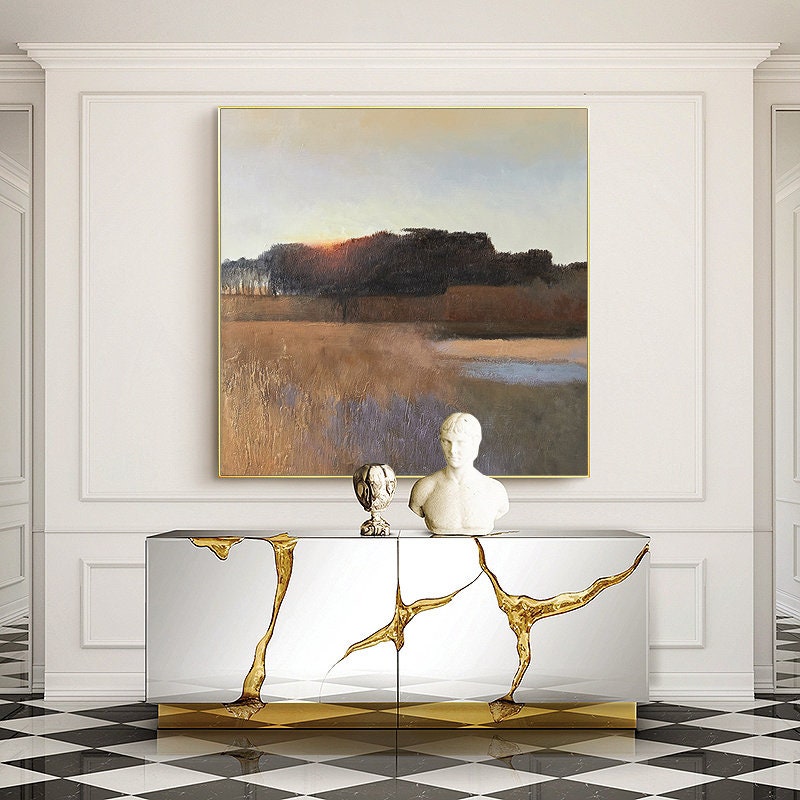 Abstract Landscape Oil Painting on Canvas, Large Original Forest Canvas Wall Art, Modern Hand-painted Landscape Oil Painting for Living Room