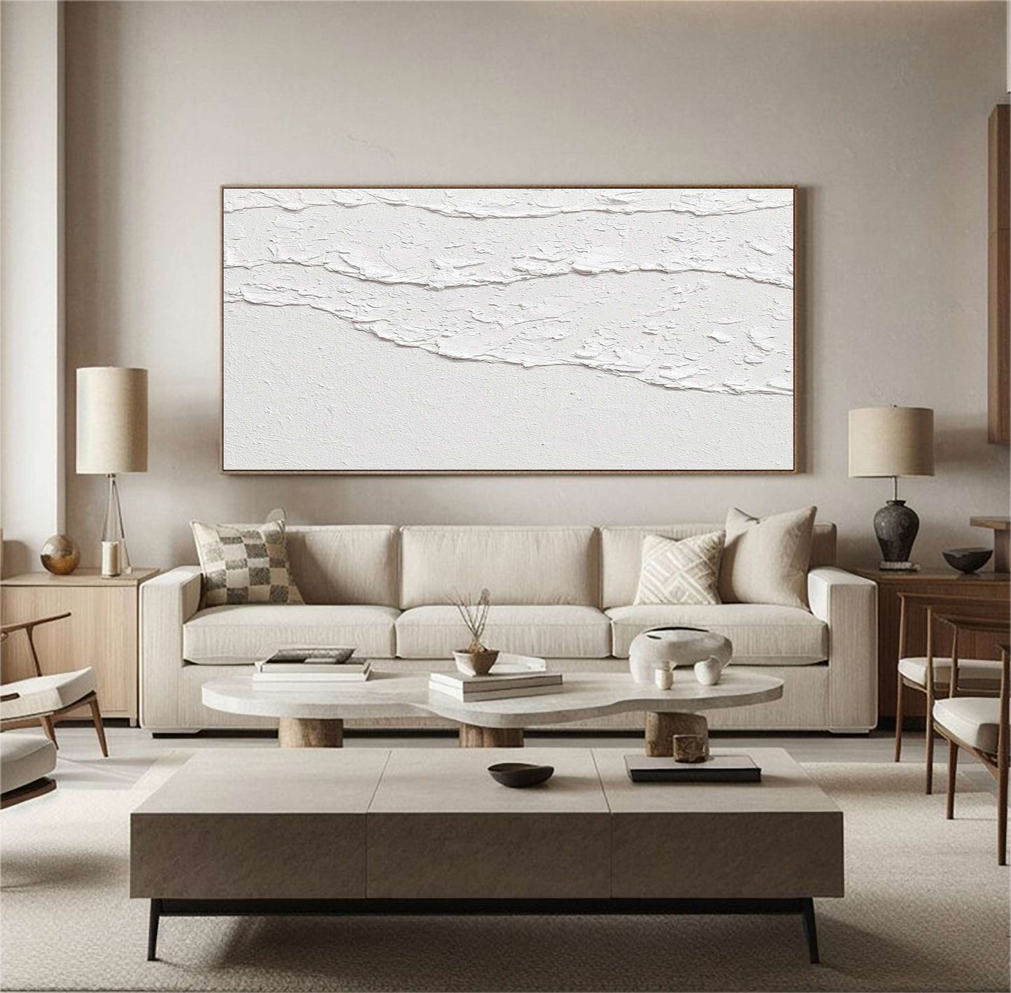White Waves Abstract 3D Textured Painting – Minimalist Wall Art – Abstract Painting