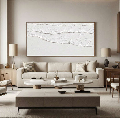 White Waves Abstract 3D Textured Painting – Minimalist Wall Art – Abstract Painting