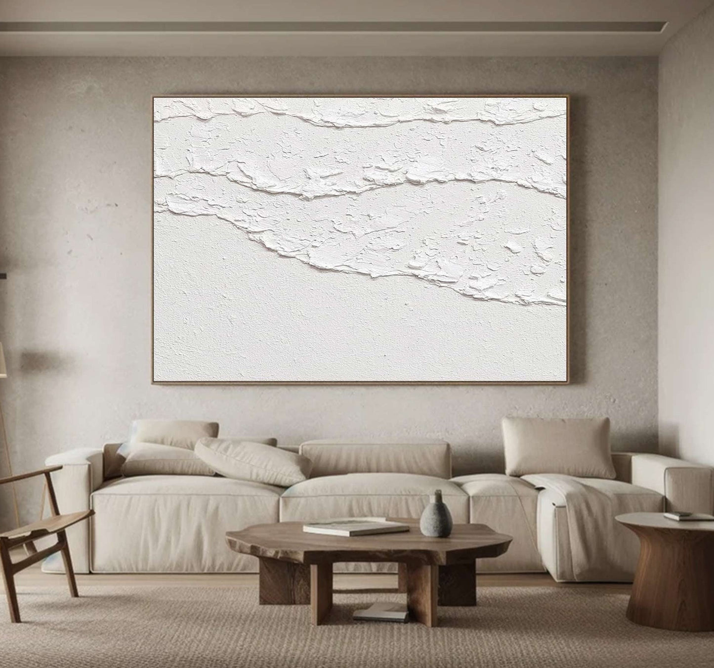 White Waves Abstract 3D Textured Painting – Minimalist Wall Art – Abstract Painting