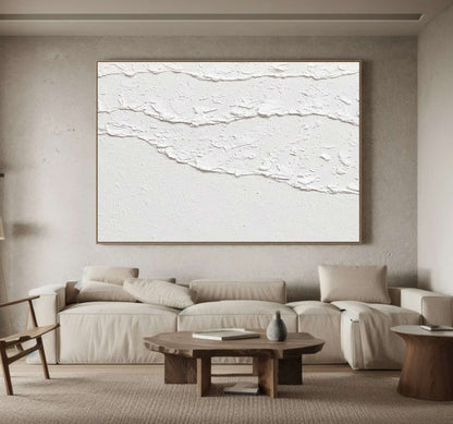 White Waves Abstract 3D Textured Painting – Minimalist Wall Art – Abstract Painting
