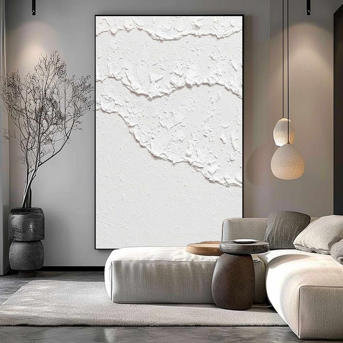 White Waves Abstract Painting – 3D Textured Wall Art