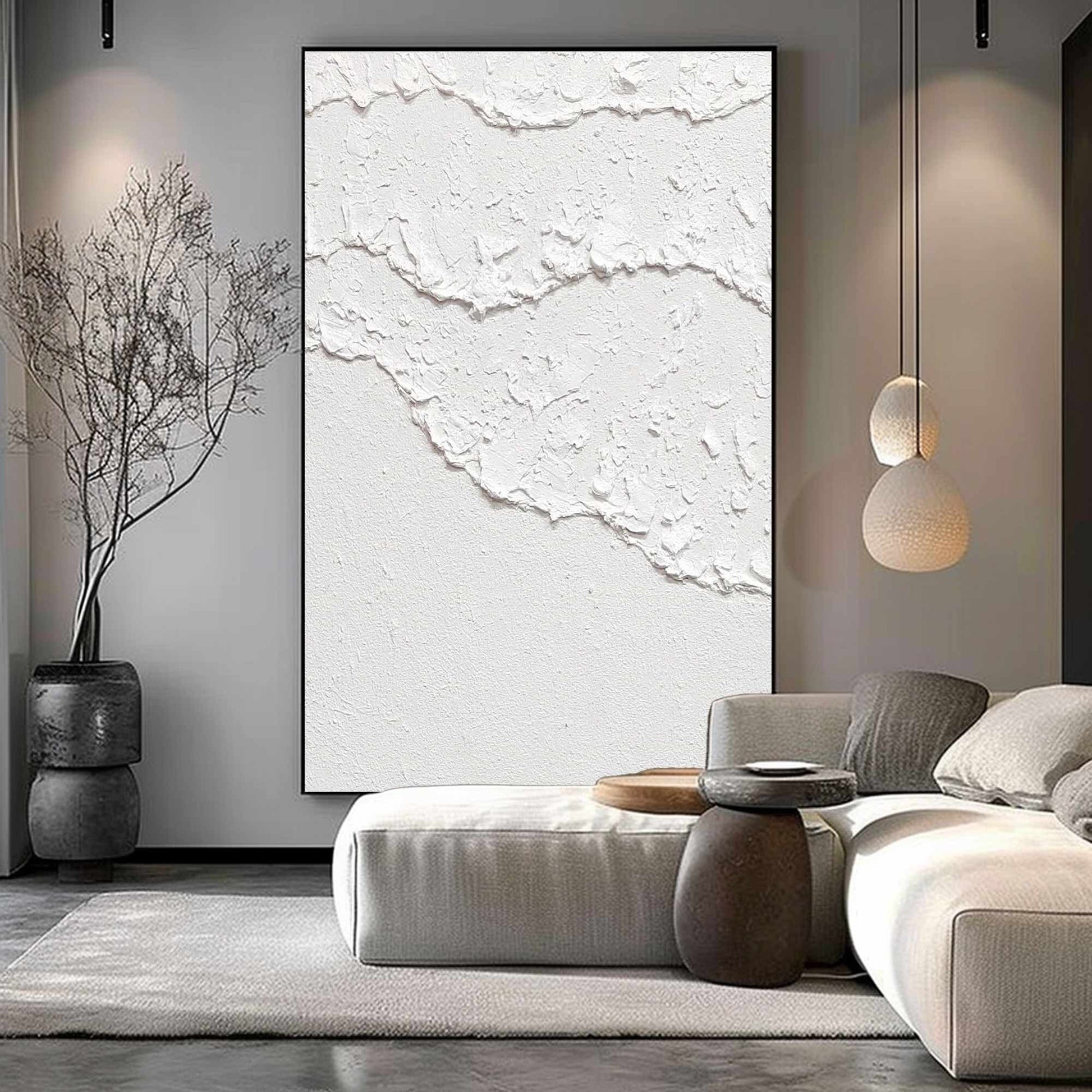 White Waves Abstract Painting – 3D Textured Wall Art