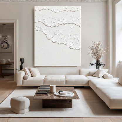 White Waves Abstract Painting – 3D Textured Wall Art