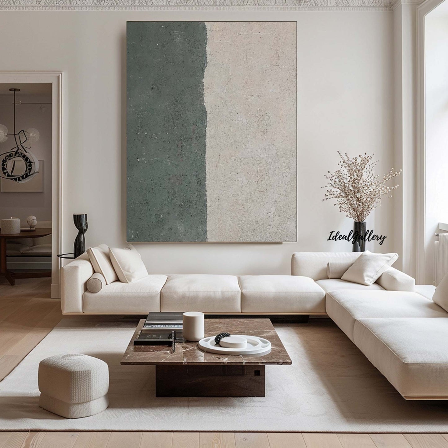 Green Abstract Painting on Canvas – Minimalist Wall Art