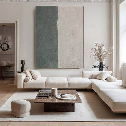 Green Abstract Painting on Canvas – Minimalist Wall Art