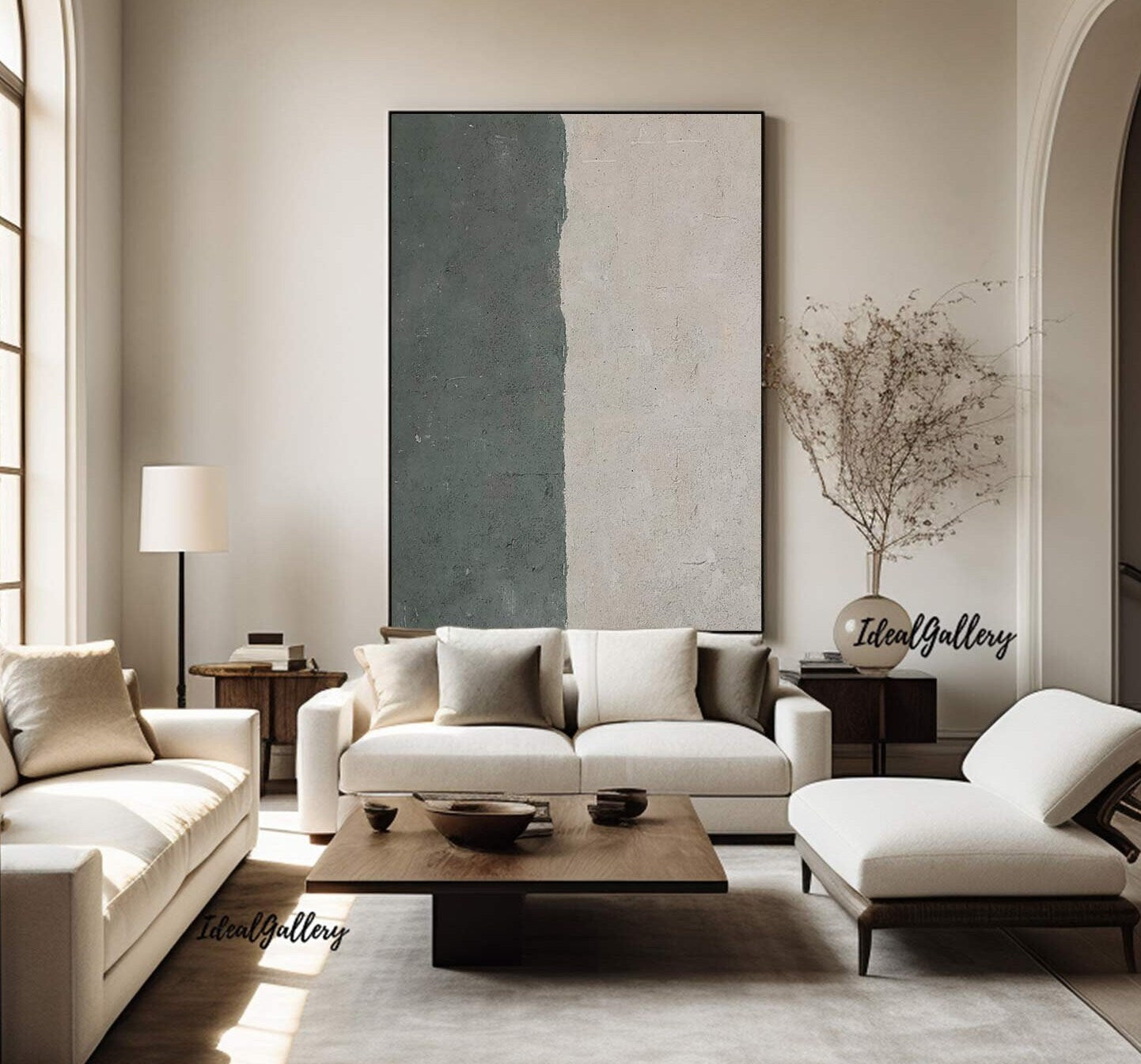 Green Abstract Painting on Canvas – Minimalist Wall Art