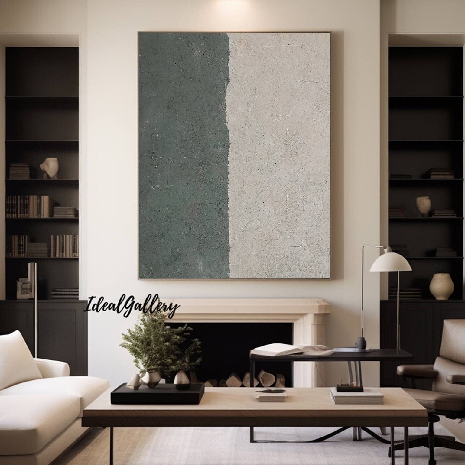 Green Abstract Painting on Canvas – Minimalist Wall Art