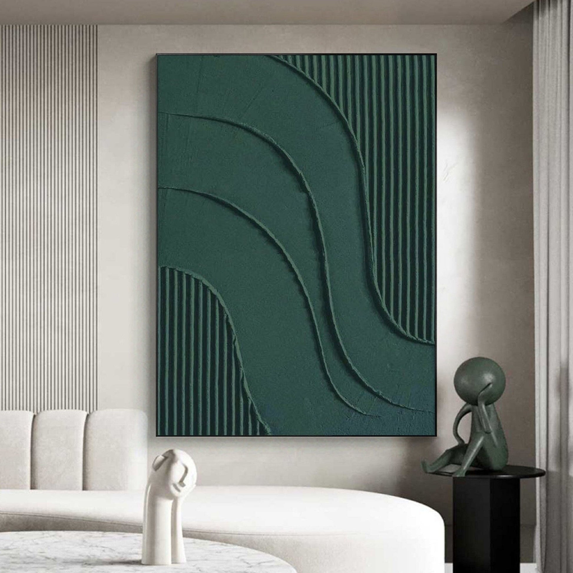 Green Textured Abstract Painting – Large 3D Wall Decor