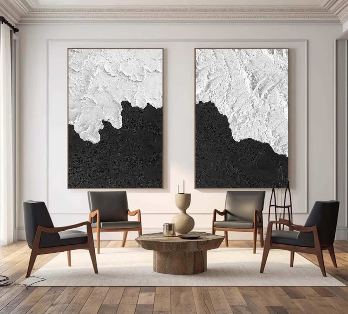 Black & White Textured Wall Art – Set of 2 Minimalist Paintings – Abstract Painting