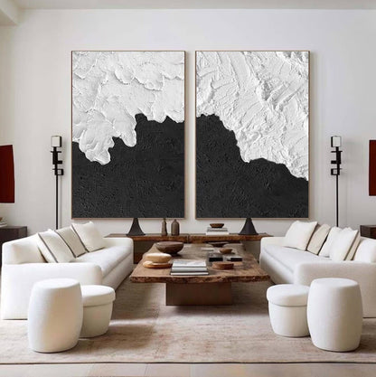 Black & White Textured Wall Art – Set of 2 Minimalist Paintings – Abstract Painting