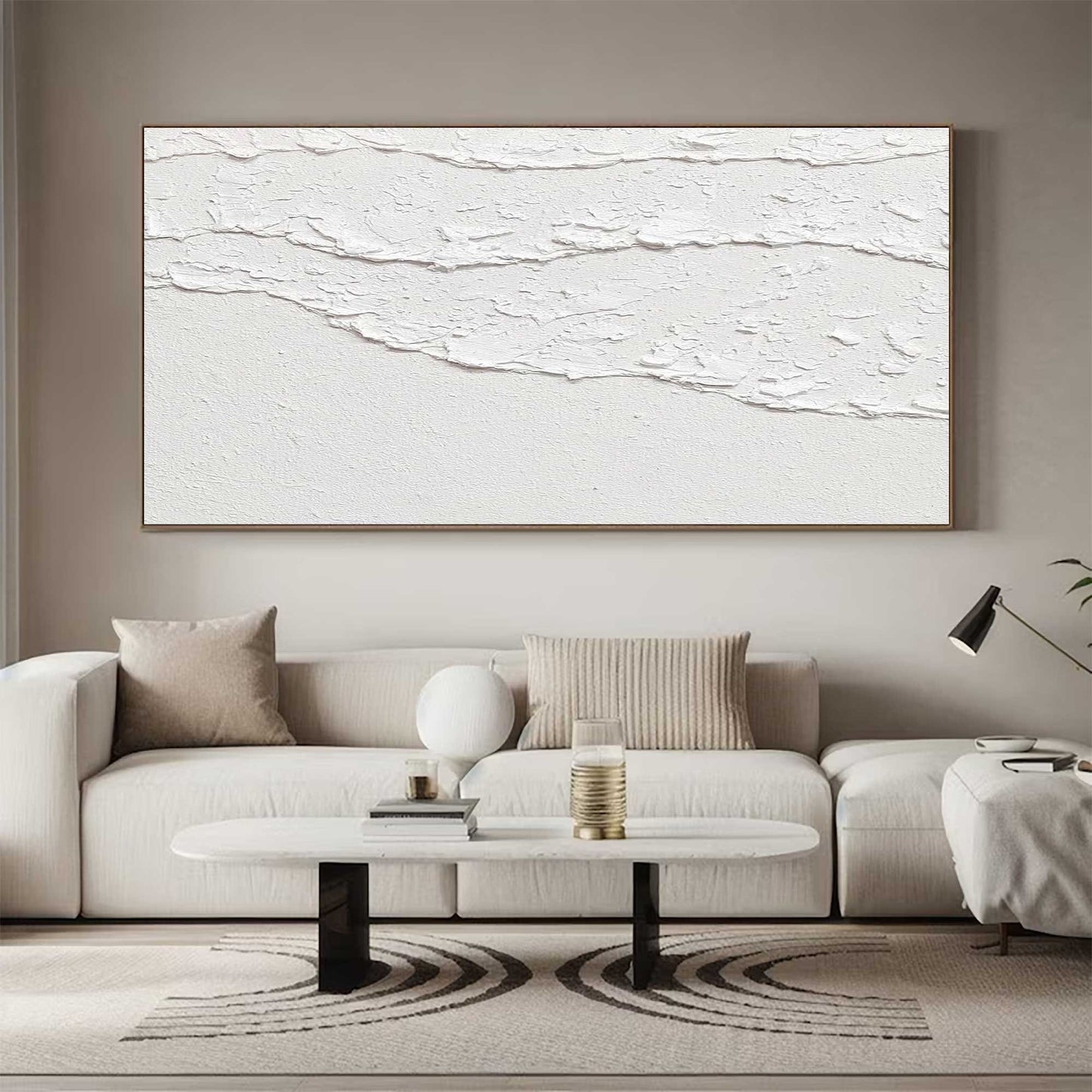 White Waves Abstract 3D Textured Painting – Minimalist Wall Art – Abstract Painting