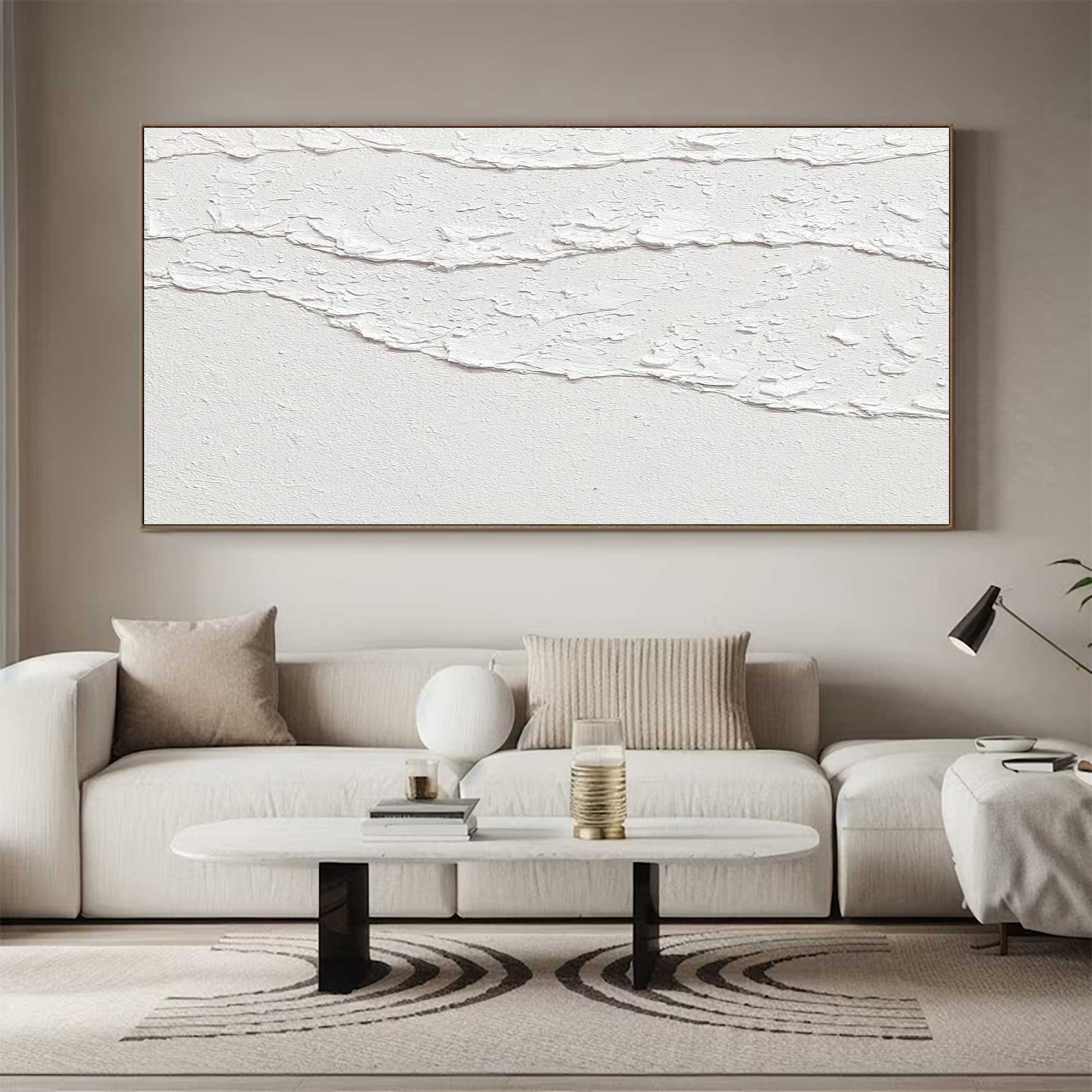 White Waves Abstract 3D Textured Painting – Minimalist Wall Art – Abstract Painting