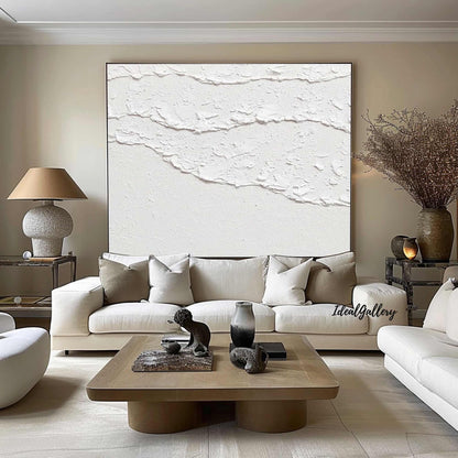 White Waves Abstract 3D Textured Painting – Minimalist Wall Art – Abstract Painting
