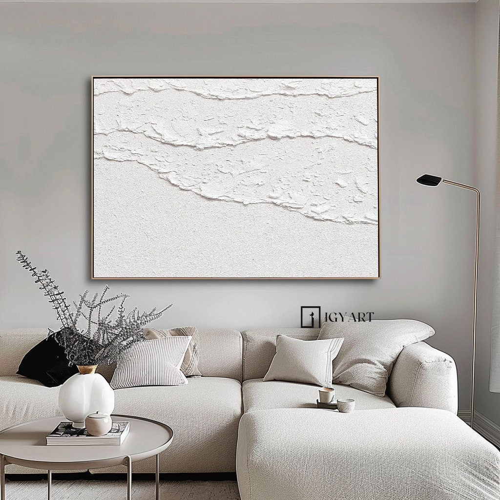 White Waves Abstract 3D Textured Painting – Minimalist Wall Art – Abstract Painting