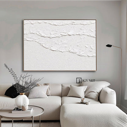 White Waves Abstract 3D Textured Painting – Minimalist Wall Art – Abstract Painting