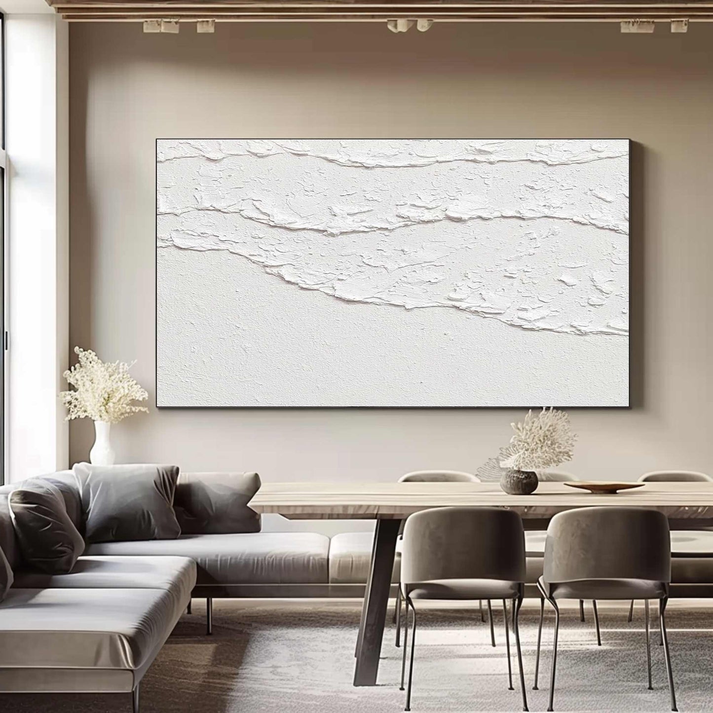 White Waves Abstract 3D Textured Painting – Minimalist Wall Art – Abstract Painting