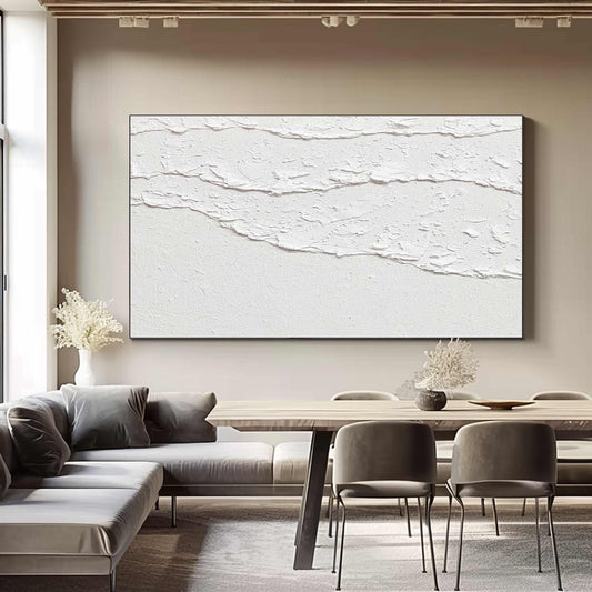 White Waves Abstract 3D Textured Painting – Minimalist Wall Art – Abstract Painting