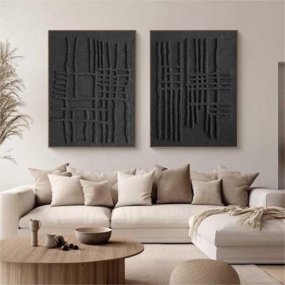 Black Minimalist Abstract Art Set – Textured Wall Decor – Abstract Painting