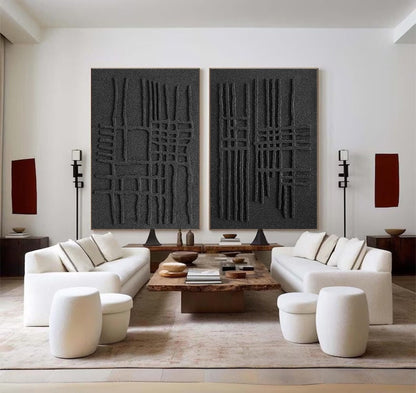 Black Minimalist Abstract Art Set – Textured Wall Decor – Abstract Painting