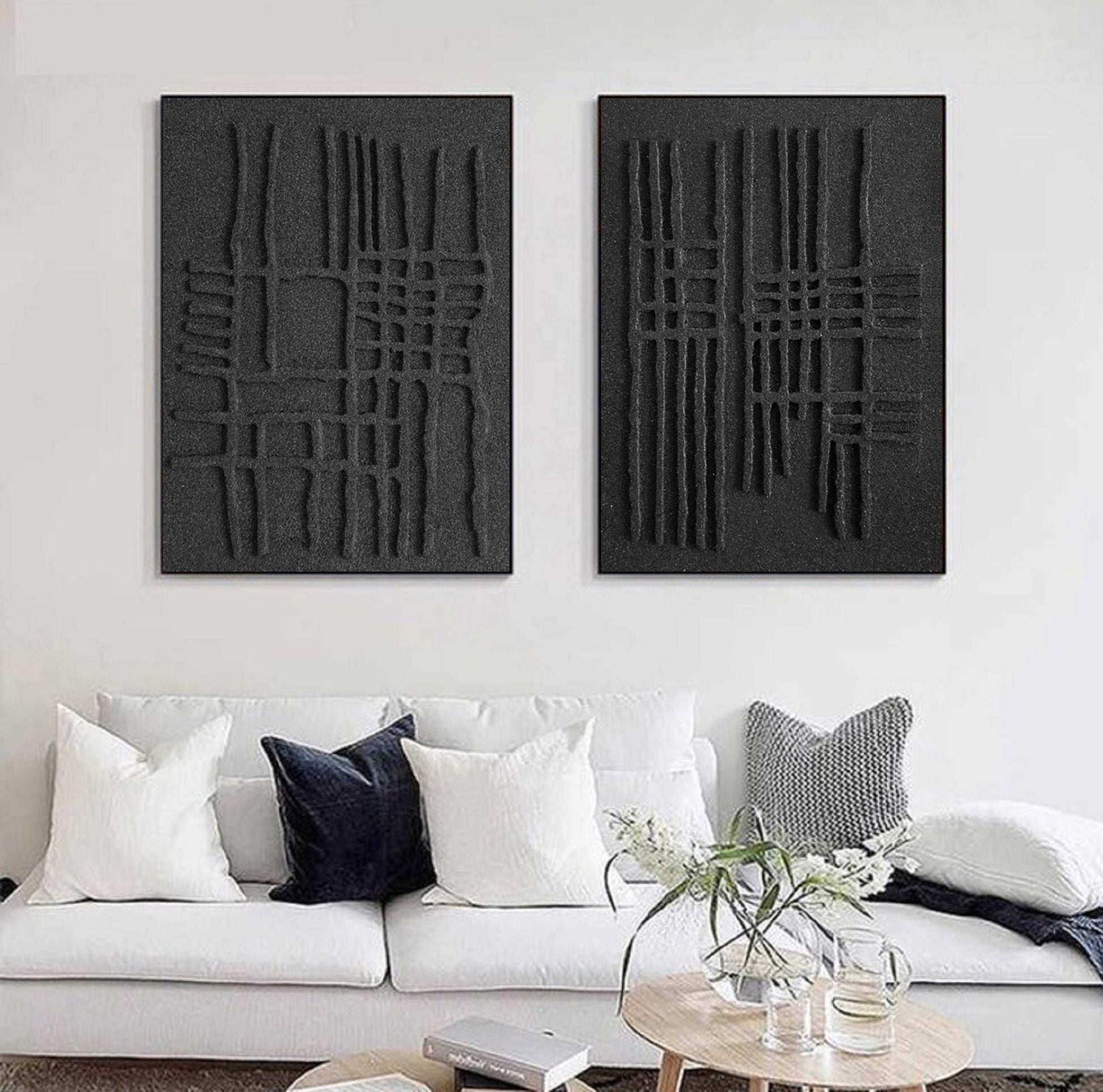 Black Minimalist Abstract Art Set – Textured Wall Decor – Abstract Painting