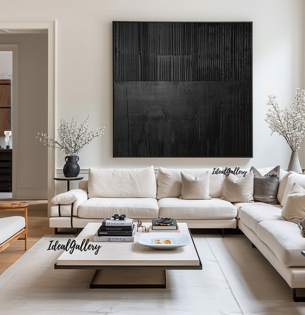Black textured Wall Art Black plaster Wall Art Black Wabi-Sabi Wall Art Large – Abstract Painting