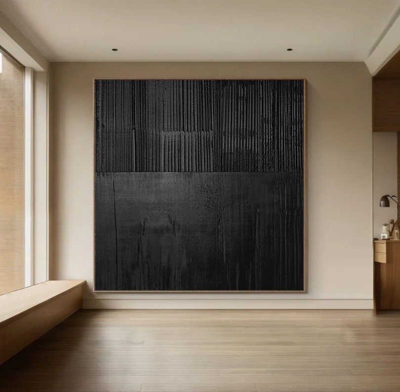 Black textured Wall Art Black plaster Wall Art Black Wabi-Sabi Wall Art Large – Abstract Painting