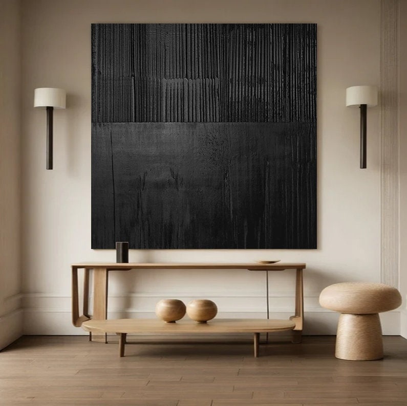 Black textured Wall Art Black plaster Wall Art Black Wabi-Sabi Wall Art Large – Abstract Painting