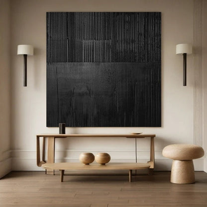 Black textured Wall Art Black plaster Wall Art Black Wabi-Sabi Wall Art Large – Abstract Painting