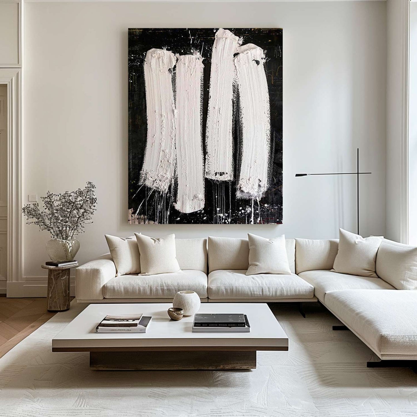 Black and White Textured Abstract Painting – Contemporary Wall Art