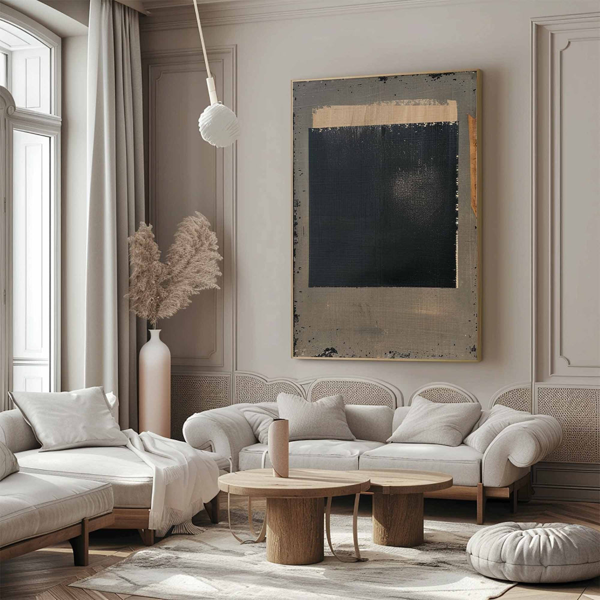 Black Taupe Abstract Wall Art Raw Edge Texture Canvas Painting for Modern Office Decor