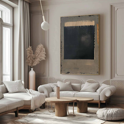 Black Taupe Abstract Wall Art Raw Edge Texture Canvas Painting for Modern Office Decor