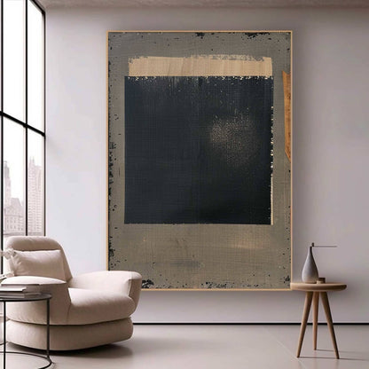 Black Taupe Abstract Wall Art Raw Edge Texture Canvas Painting for Modern Office Decor